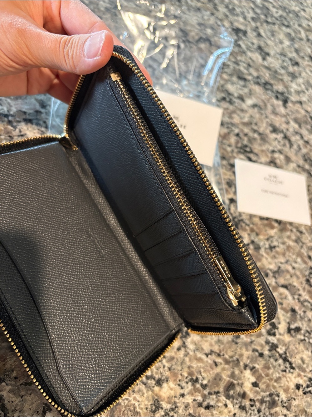 NWT Coach Black Crossgrain Leather Phone Zip Wallet with Gold Accent - Picture 9 of 10